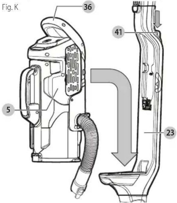 BLACK & DECKER HCUA525JA - Desinstalación y conexión de depósito extraíble (Fig. K, L) - 1