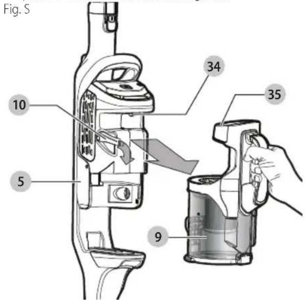 BLACK & DECKER HCUA525JA - Liberación de tazón de polvo (Fig. R-T) - 1