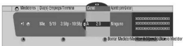 Medicores Dia(s) Empieza/Termina Genai Acand para Gatar 1 Mie 5/19 3.58p - 10:58p + A 2.0 NingunoXXXXXXXXXXXXXX A B D Borrar Medidor/Meditor Subjardido Suovo Medidor