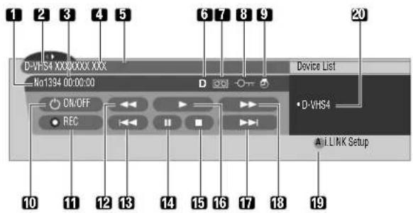 1 2 3 4 5 6 7 8 9 20 D-VHS4 XXXXXX XXX Device List No1394 00:00:00 D 301 DN/OFF REC • D-VHS4 A LINK Setup 10 11 12 13 14 15 16 17 18 19