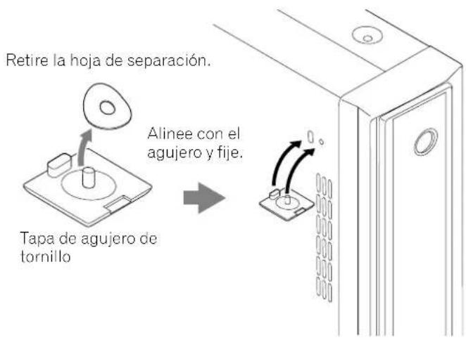 Retire la hoja de separación. Tapa de agujero de tornillo Alinee con el agujero y fije.