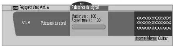 Répagechines Ant. A Puissance du signal Maximum : 100 Actuellement : 100 Ant. A Puissance du signal xxxxxxxxxxxxxxxxxxxxxx xxxxxxxxxxxxxxxxxxxxxx xxxxxxxxxxxxxxxxxxxxxx Home Menu: Quitter