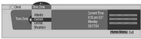 Clock Time Zone Time Zone Atlantic -Eastern Central Mountain Current Time: 9:55 pm EDT Monday 06/17/04 xxxxxxxxxxxxxxxxxxxxxxx xxxxxxxxxxxxxxxxxxxxxxxxxxxxxxx xxxxxxxxxxxxxxxxxxxxxxxxxxxxxxx Home Menu Exit