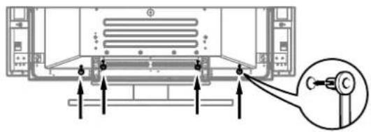 Technical diagram showing a device rear panel with labeled ports and directional arrows, including a magnified inset of the right side.