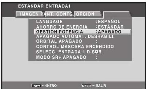 PIONEER PRO810HD - Utilice los botones / para selectionar [GESTION POTENCIA] o [APAGADO AUTOMAT.] y, a continuacion, pulse el boton SET. - 1