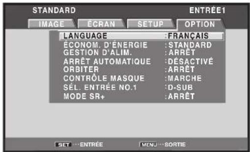 PIONEER PRO810HD - Utilisez les touches  pour selectionner [OPTION]. - 1