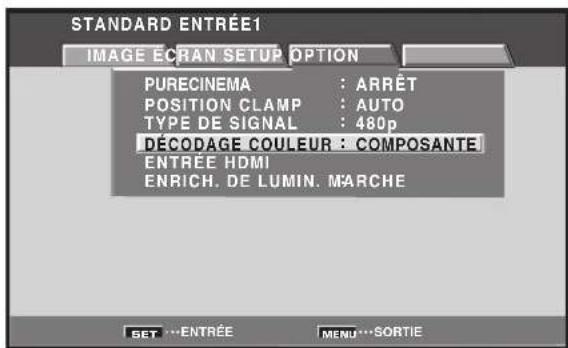PIONEER PRO810HD - Lorsqu'un apparéil autre qu'un ordinateur est relié, utilisez les touches / pour sélectionner [DECODAGE COULEUR] puis appuyez sur la touche SET (ENTRÉE1 (D-sub) ou ENTRÉE5). - 1