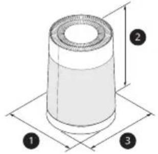 Technical diagram of a cylindrical mechanical component with labeled parts 1, 2, and 3