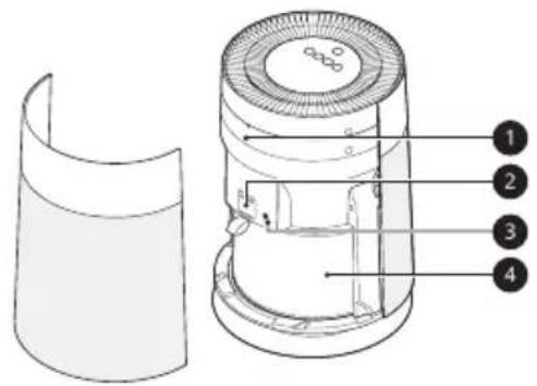 Technical diagram of a mechanical device with numbered parts labeled 1 to 4