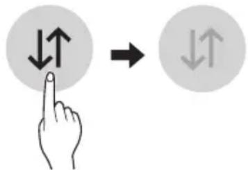 Diagram showing hand press icon pointing to double-headed arrows, indicating left-hand rule or navigation instruction