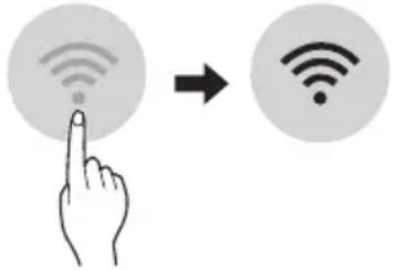 Diagram showing a hand interacting with a Wi-Fi icon and a Wi-Fi symbol, indicating wireless signal interaction.