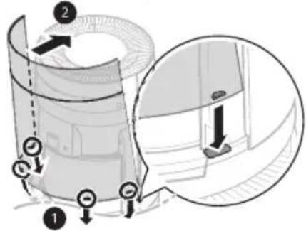 Diagram showing a mechanical assembly with labeled parts and an inset view of a component detail