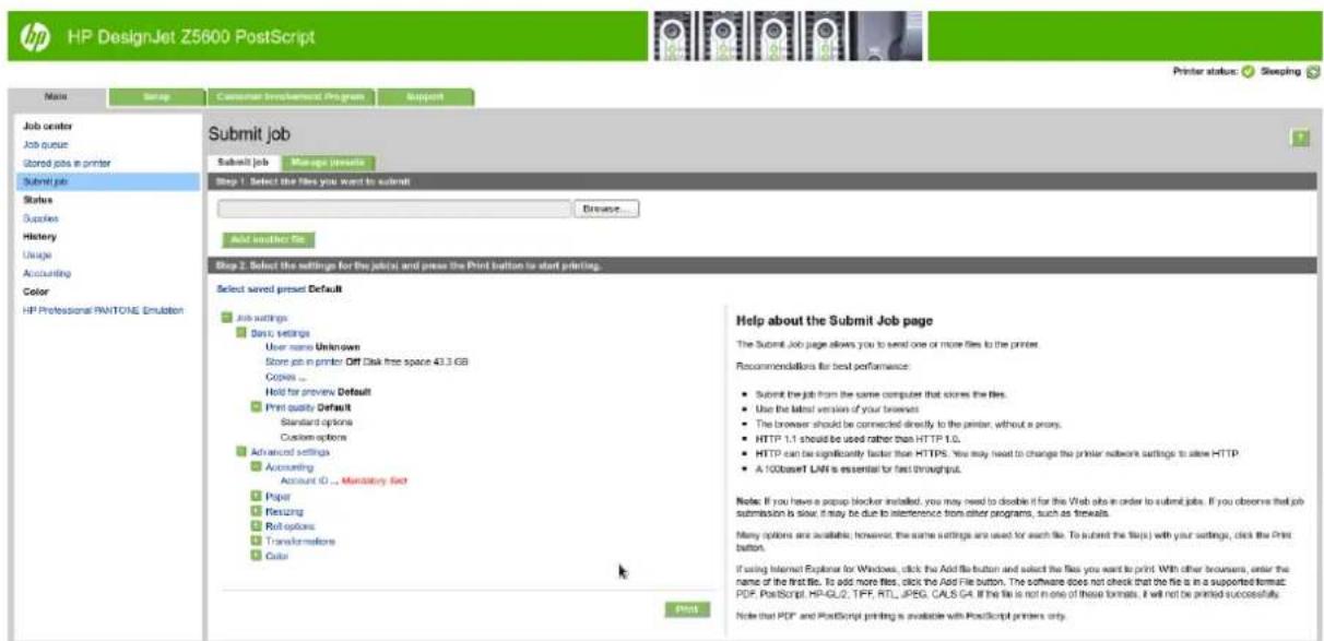 HP DesignJet Z2600 PostScript - Εκτύπωση από υπολογιστή χρησιμοποιώντας τον ενσωματωμένο Web Server ή το HP DesignJet Utility - 1