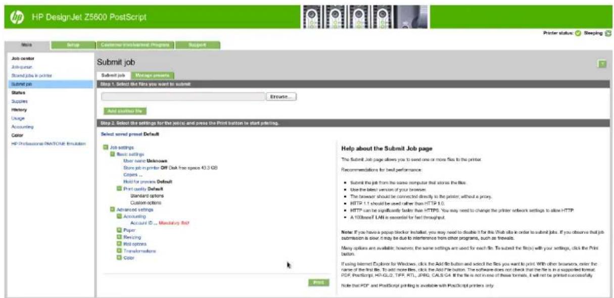 HP DesignJet Z2600 PostScript - Χρήση του ενσωματωμένου Web server για υποβολή αρχείων - 1