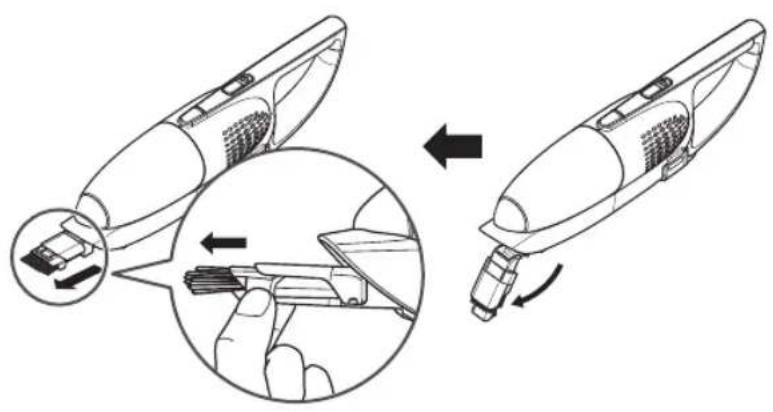 Diagram illustrating the process of a hair dryer with labeled parts and directional arrows indicating assembly steps.