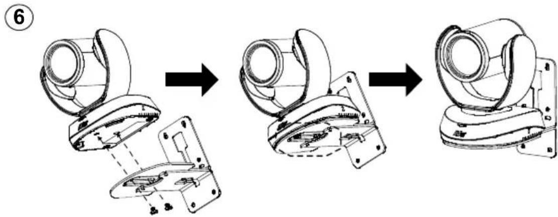 Diagram showing three-step assembly of a mechanical device with labeled parts and directional arrows
