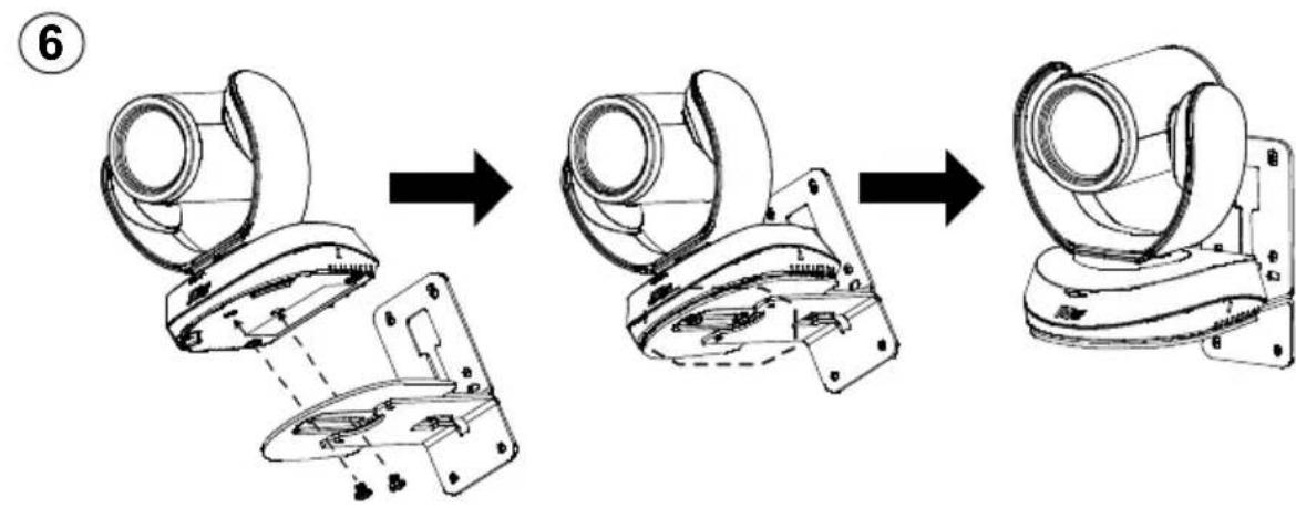Diagram showing three-step assembly of a mechanical device with labeled parts and directional arrows