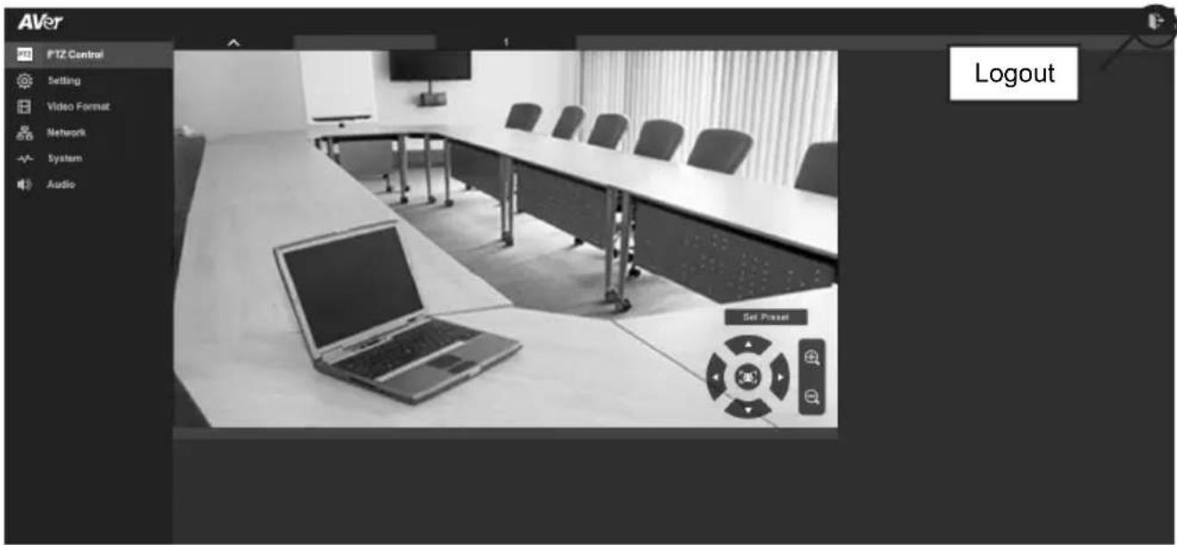 AVer P-TZ Control Setting Video Format Network System Audio Logout Set Presset