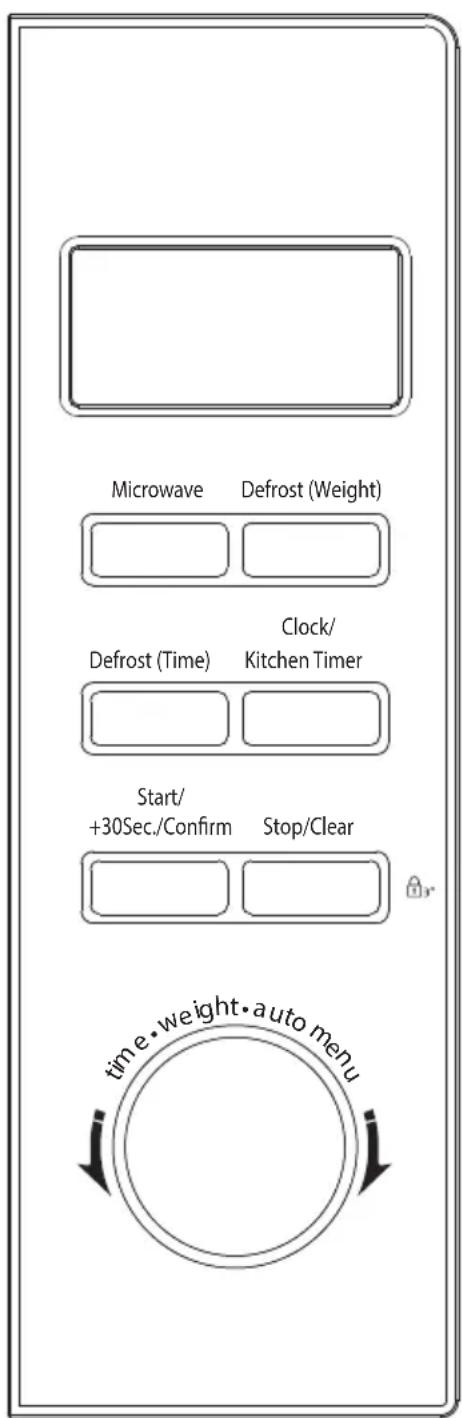 Microwave Defrost (Weight) Clock/ Defrost (Time) Kitchen Timer Start/ +30Sec./Confirm Stop/Clear time • weight • auto menu