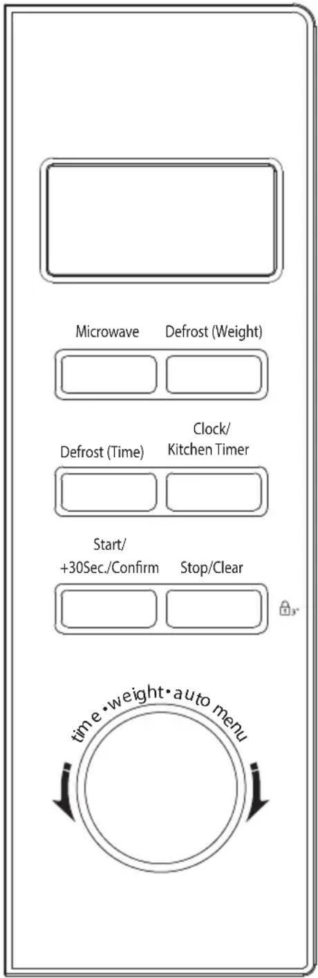 Microwave Defrost (Weight) Defrost (Time) Clock/ Kitchen Timer Start/ +30Sec./Confirm Stop/Clear time • weight • auto menu