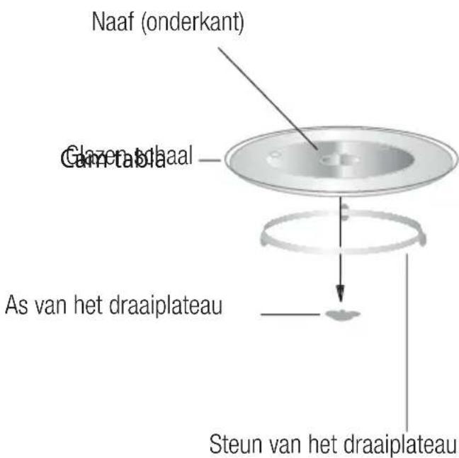 Naaf (onderkant) Cametala As van het draaiplateau Steun van het draaiplateau