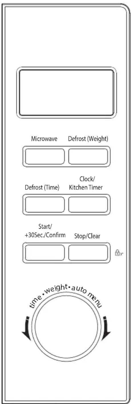 Microwave Defrost (Weight) Defrost (Time) Clock/ Kitchen Timer Start/ +30Sec./Confirm Stop/Clear time • weight • auto menu