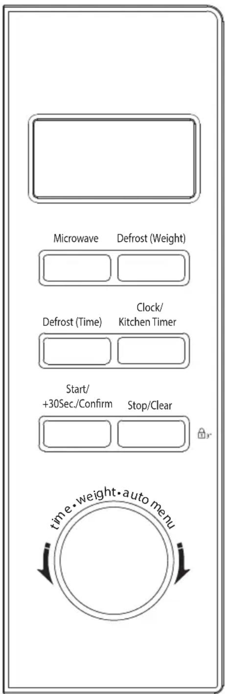 Microwave Defrost (Weight) Defrost (Time) Clock/ Kitchen Timer Start/ +30Sec./Confirm Stop/Clear time • weight • auto menu