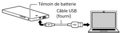 Témoin de batterie Câble USB (fourni)