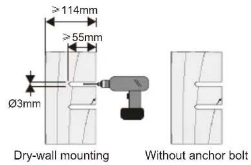 ≥114mm ≥55mm Ø3mm Dry-wall mounting Without anchor bolt