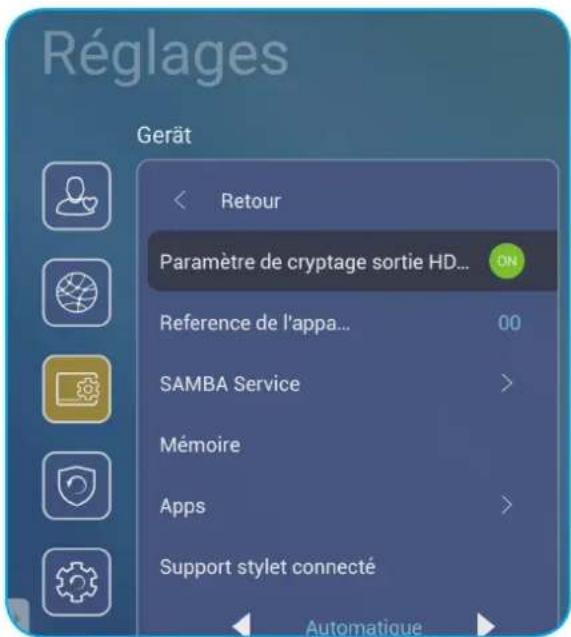 OPTOMA 5861RK - Configuration des paramètres de l'appareil - 1