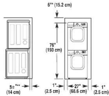 LG DLEX4270V - recommended Installation spacing for recessed or closet Installation, With stacked Washer and dryer - 2