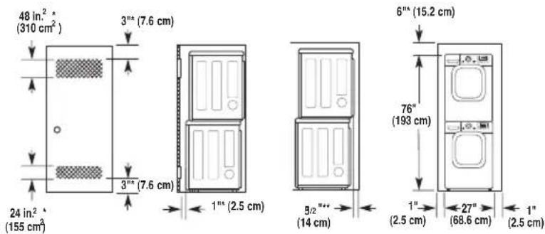 LG DLEX4270W - recommended Installation spacing for recessed or closet Installation, With stacked Washer and dryer - 1