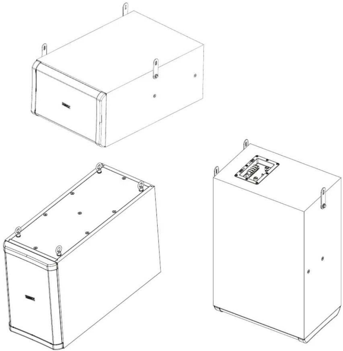 QSC AcousticDesign ADS28Tw - Suspension du caisson d'extrêmes graves à l'aide des boulons à œil et des plaques de cisaillement - 1