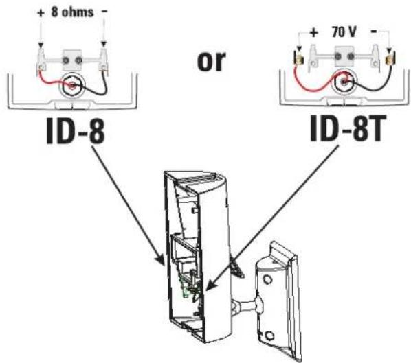 + 8 ohms - ID-8 or + 70 V - ID-8T