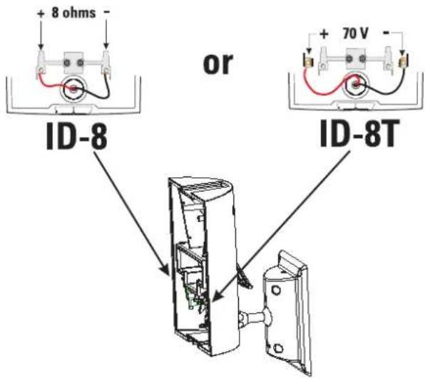 + 8 ohms - ID-8 or + 70 V - ID-8T