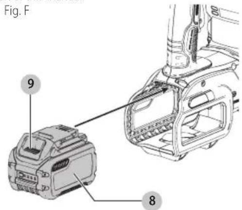 DEWALT DCH733 - Installing and Removing the Battery Pack (Fig. F) - 1