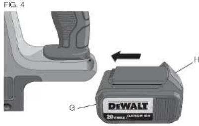 DEWALT DCH213 - Installing and Removing the Battery Pack (Fig. 4) - 1