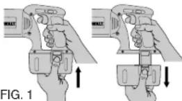 DEWALT DW999 - Installing and Removing the Battery Pack (Fig. 1) - 1