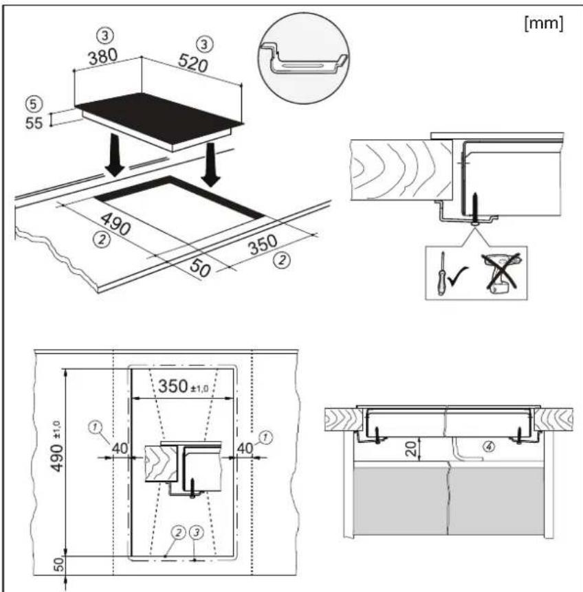 NOVY Domino 3784 - Découpe du plan de travail - 1