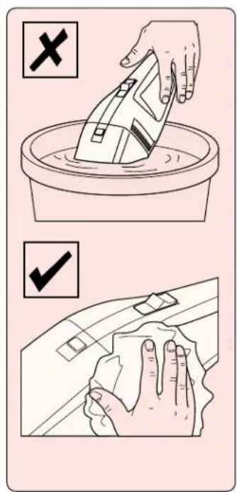 Diagram illustrating hand cleaning steps with labeled icons and check/cancel buttons