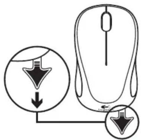 Diagram showing mouse computer with download arrows indicating download or download process, enclosed in a circle.
