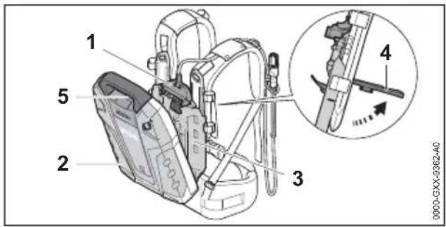 STIHL AR 2000 L - Montarea accumulatorului si a cablului de racord pe sistemul de sustinere - 3