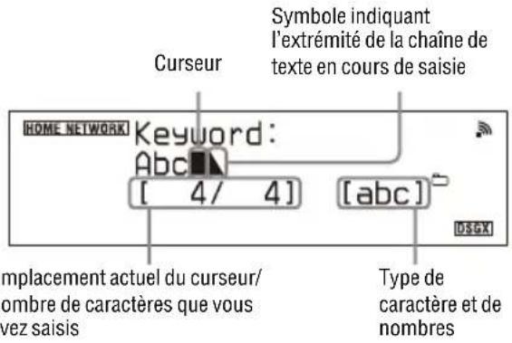 SONY NASSV20Di - Exemple d'écran de saisie d'un caractère - 1