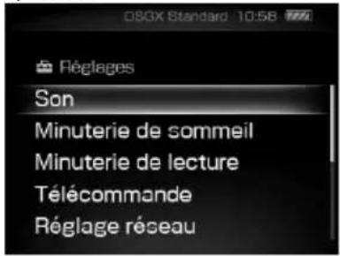 OSOX Standard 10:58 Réglages Son Minuterie de sommeil Minuterie de lecture Télécommande Réglage réseau