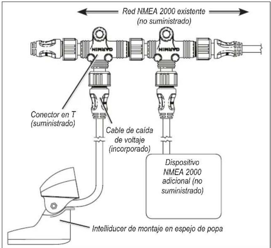 GARMIN Transom Mount Intelliducer - Para conectar el Intelliducer de montaje en espejo de popa a la red NMEA 2000 existente: - 1
