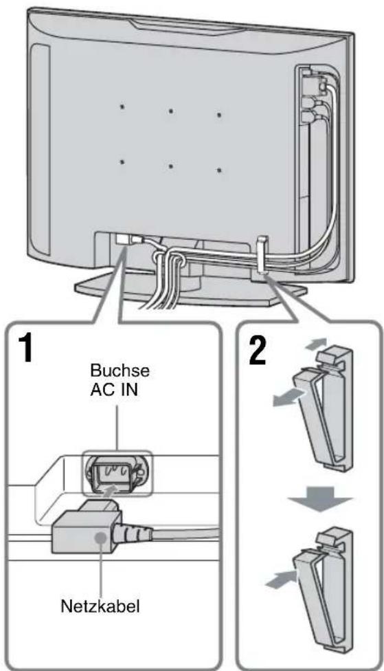 SONY KLHW26 - Anschlieben des Netzkabels und Bündeln der Eingangskabel - 1