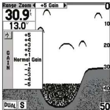 GARMIN Fishfinder 240 Blue - Pour changier le gain : - 3