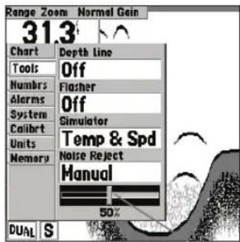 GARMIN Fishfinder 240 Blue - Menu Setup (Configuration): Onglets Tools/Numbers (Outils/chiffres) - 1
