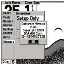 GARMIN Fishfinder 240 Blue - Menu Setup (Configuration): Onglet Memory (Mémoire) - 3