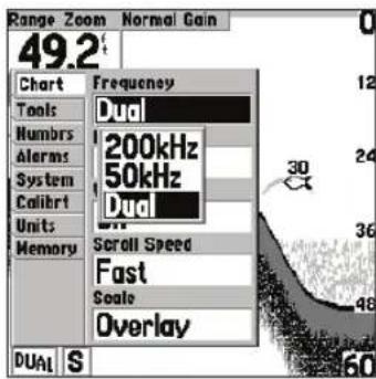 GARMIN Fishfinder 240 Blue - Menu Setup (Configuration): Onglet Chart (Carte) - 1